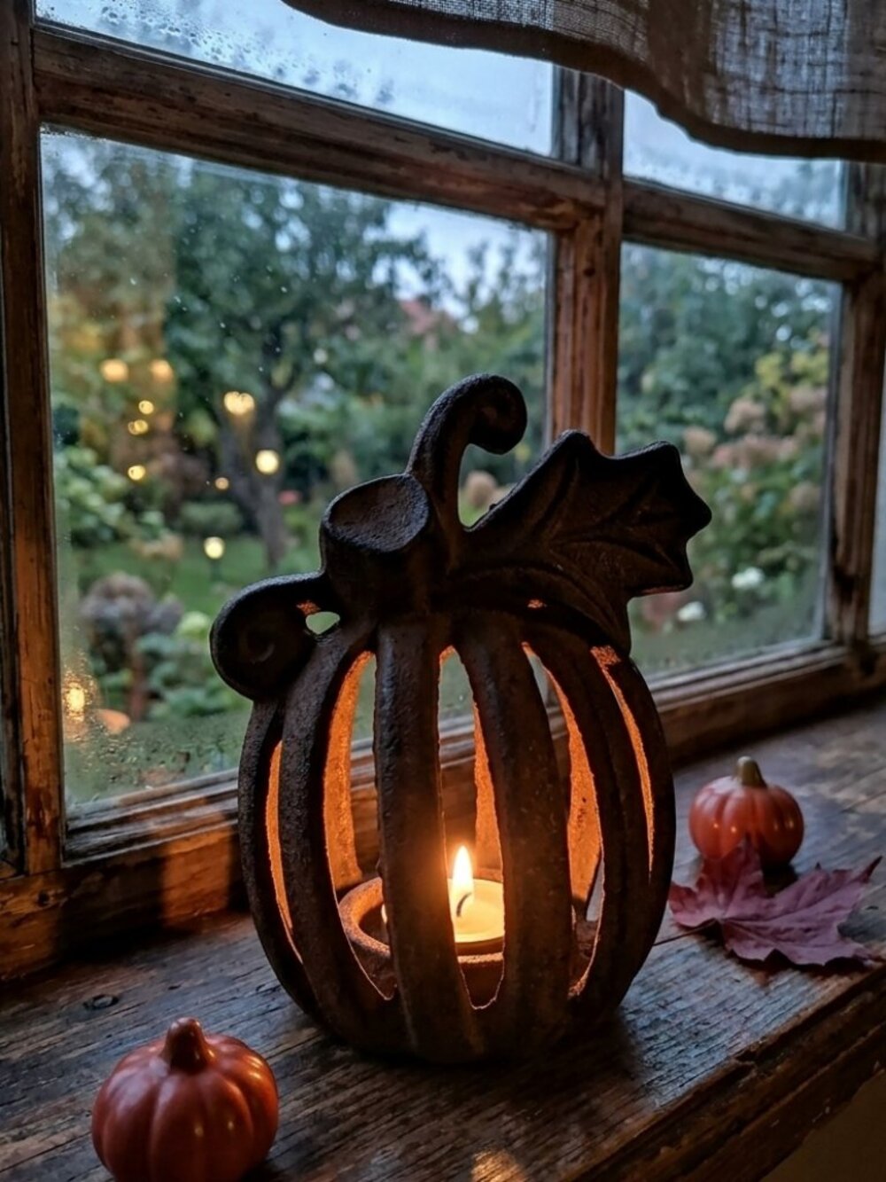 Pumpkin Tealight Candle Holder Cast Iron Votive Autumn Fall Rustic Decor
